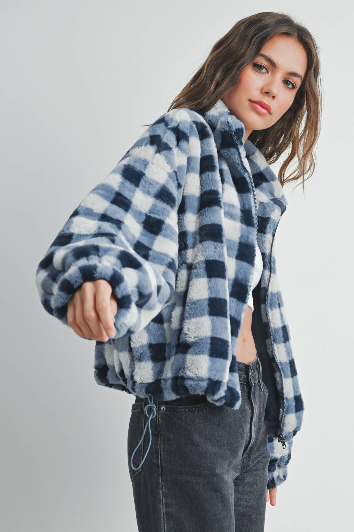 Fall Drop Shoulder Plaid Fall Jacket - BMJ7504