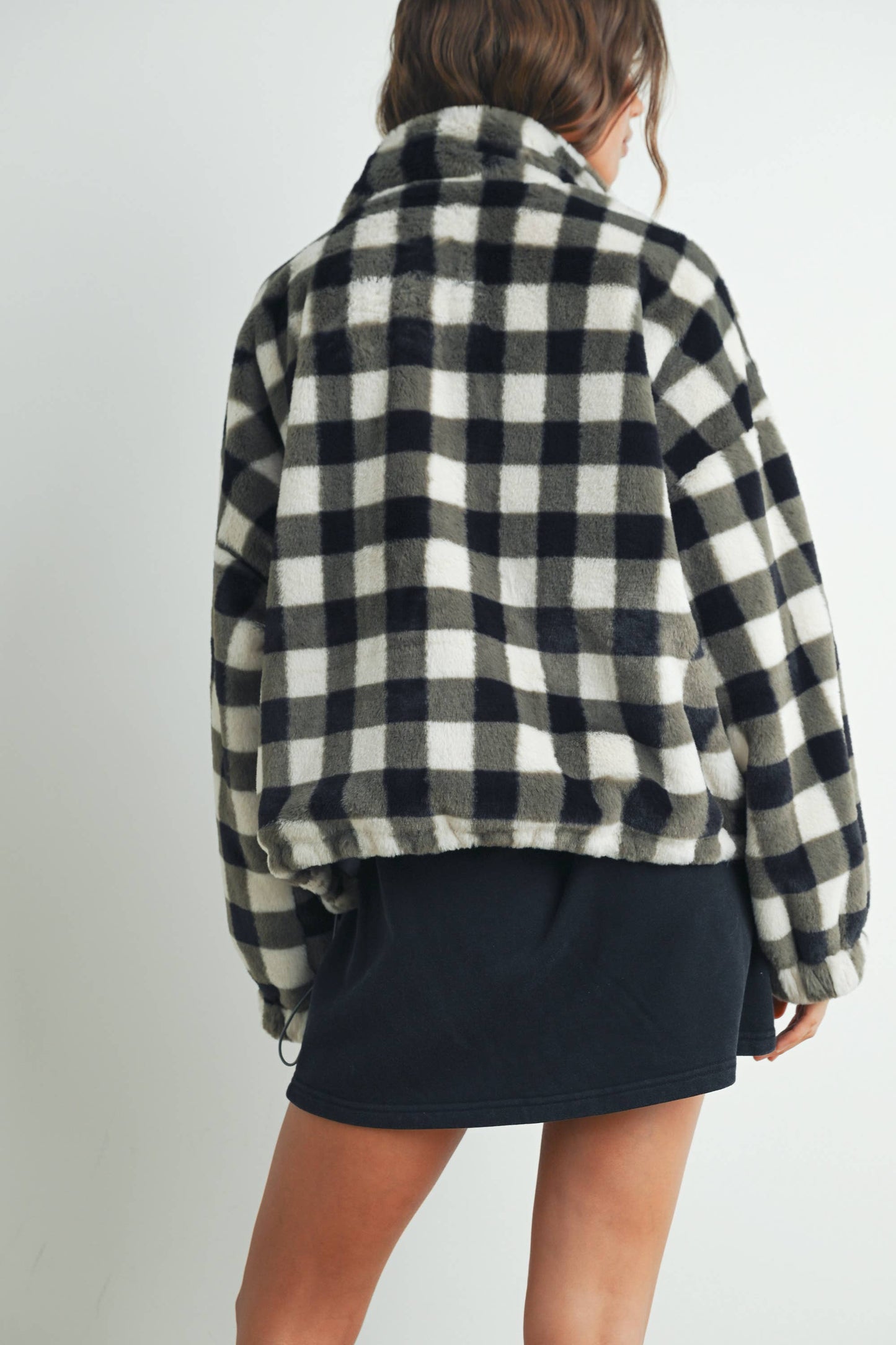 Fall Drop Shoulder Plaid Fall Jacket - BMJ7504