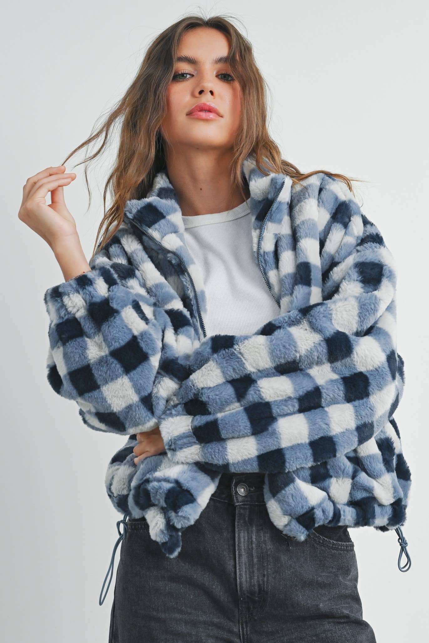 Fall Drop Shoulder Plaid Fall Jacket - BMJ7504