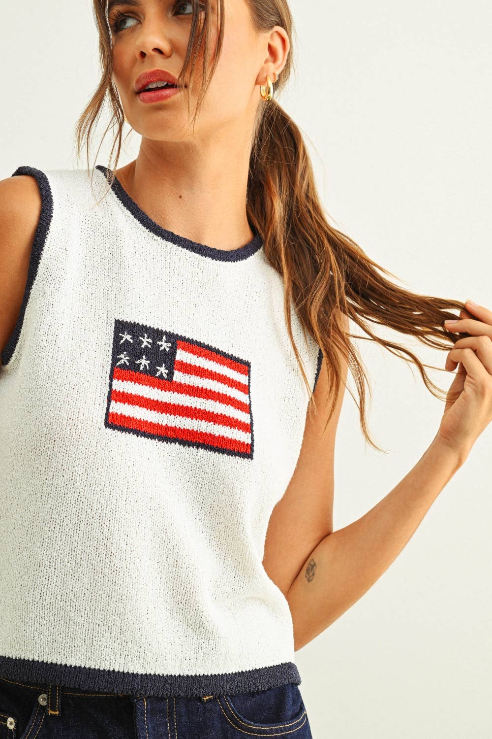 T6411 FLAG KNITTED TOP