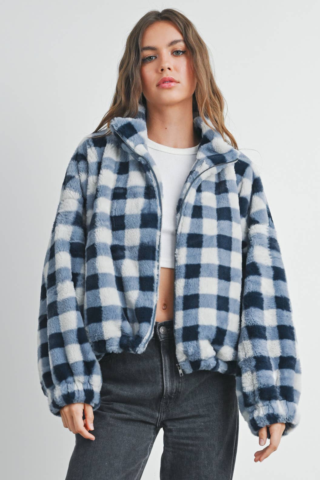 Fall Drop Shoulder Plaid Fall Jacket - BMJ7504