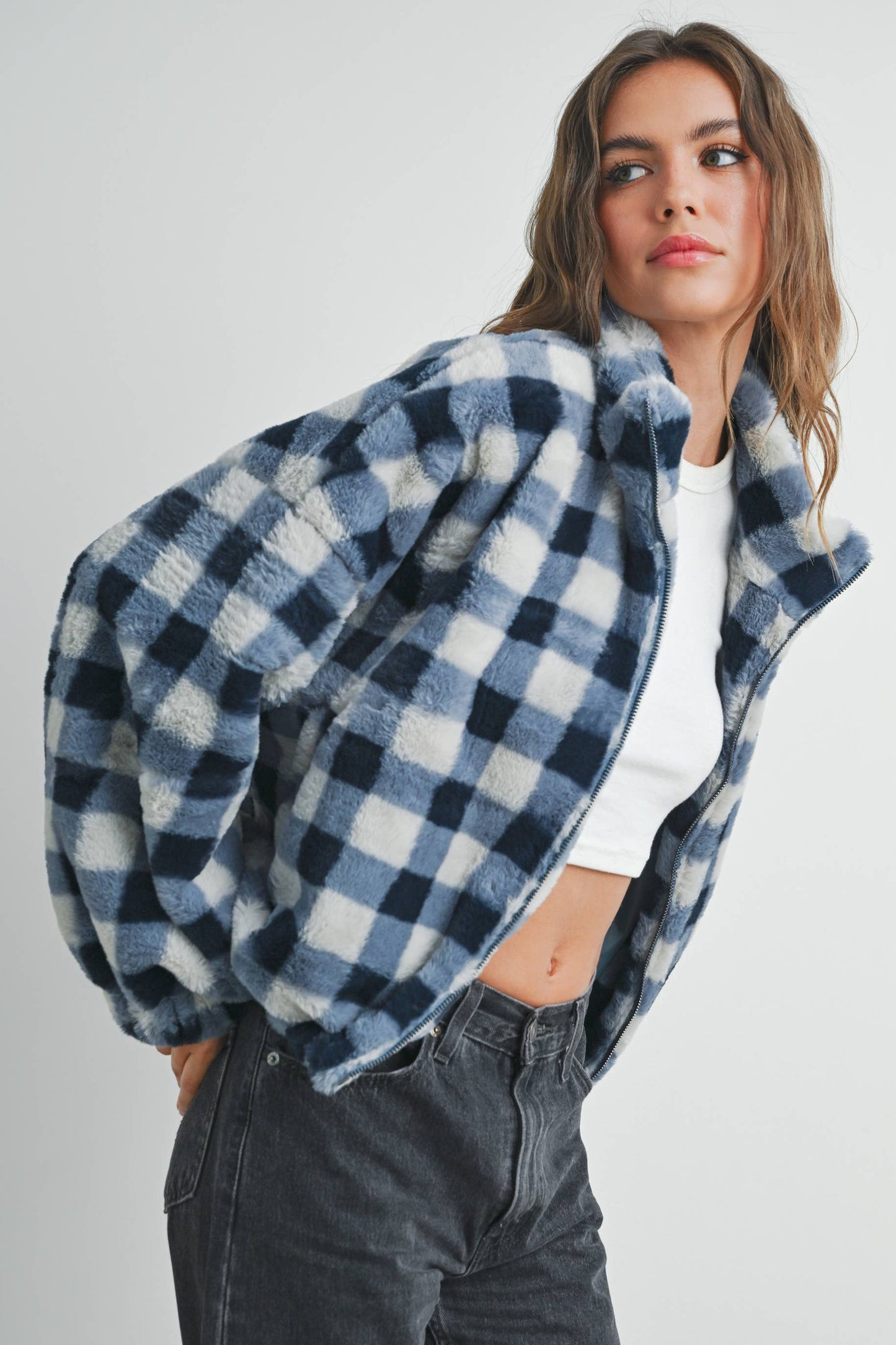 Fall Drop Shoulder Plaid Fall Jacket - BMJ7504