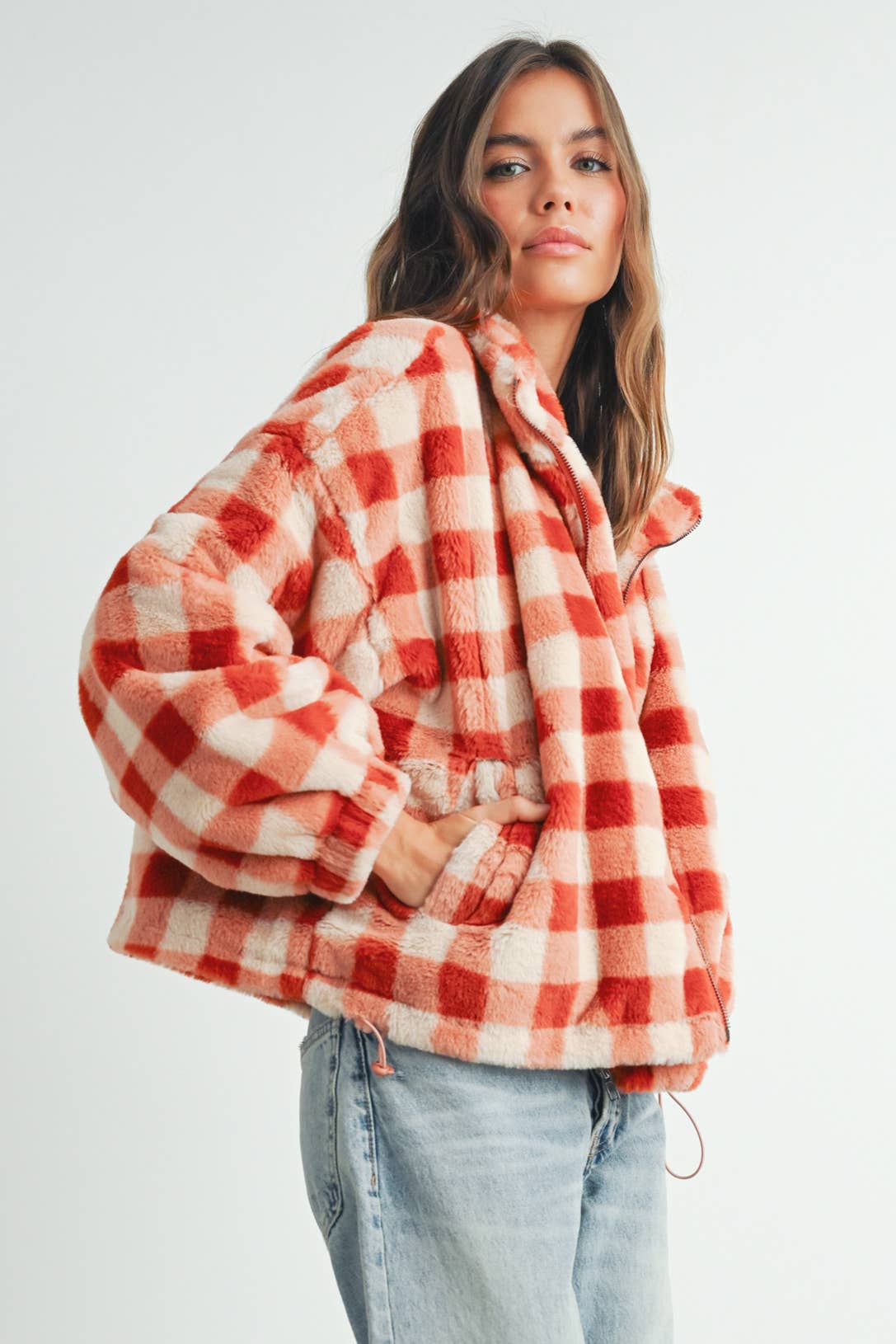 Fall Drop Shoulder Plaid Fall Jacket - BMJ7504