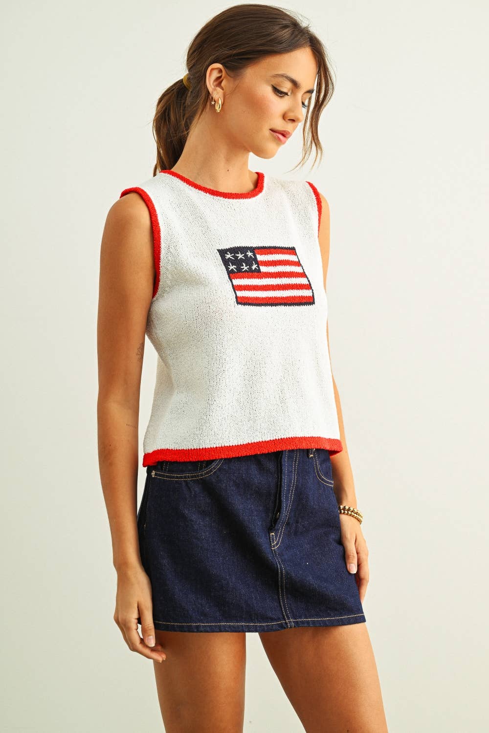 T6411 FLAG KNITTED TOP