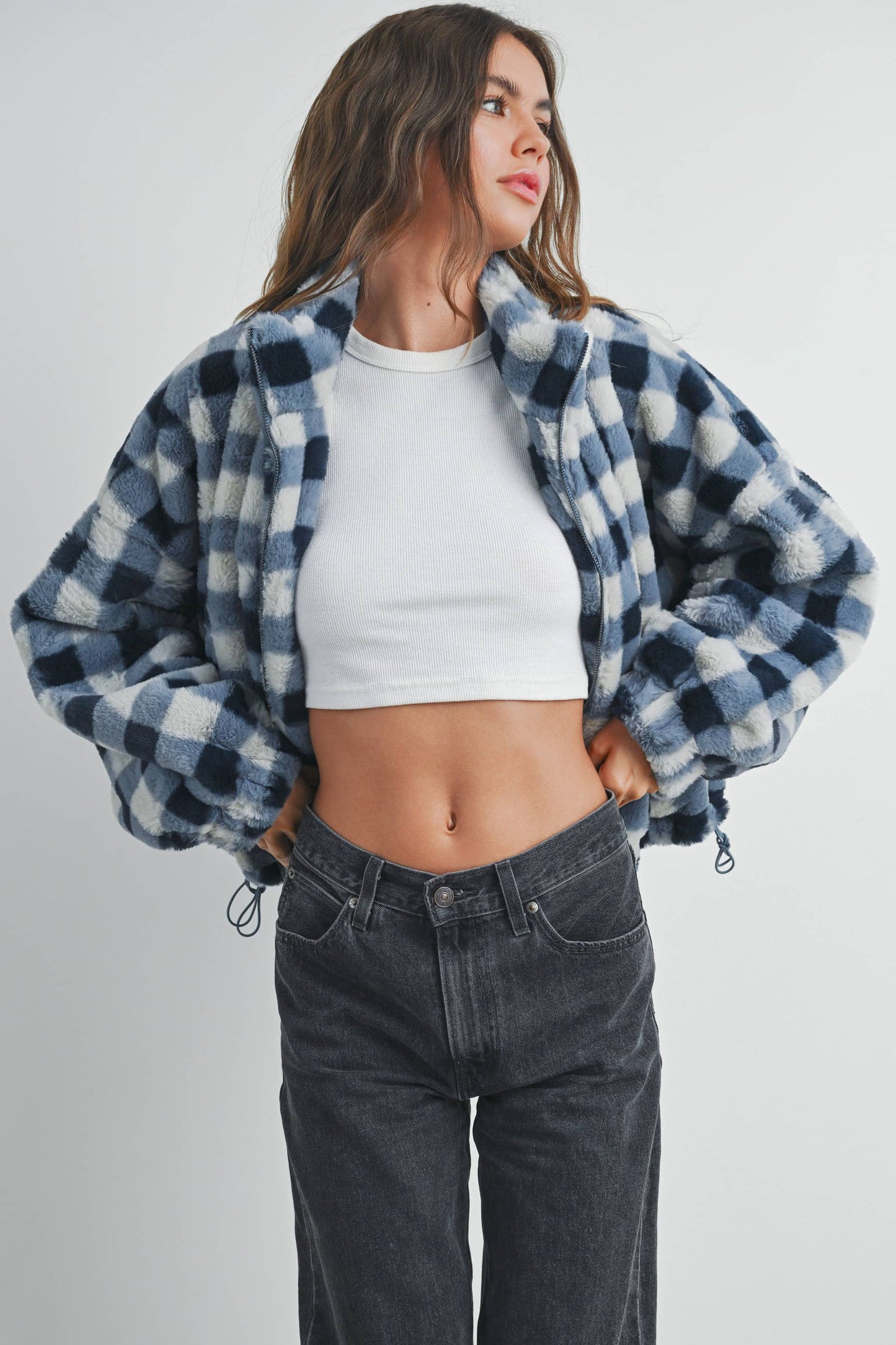 Fall Drop Shoulder Plaid Fall Jacket - BMJ7504