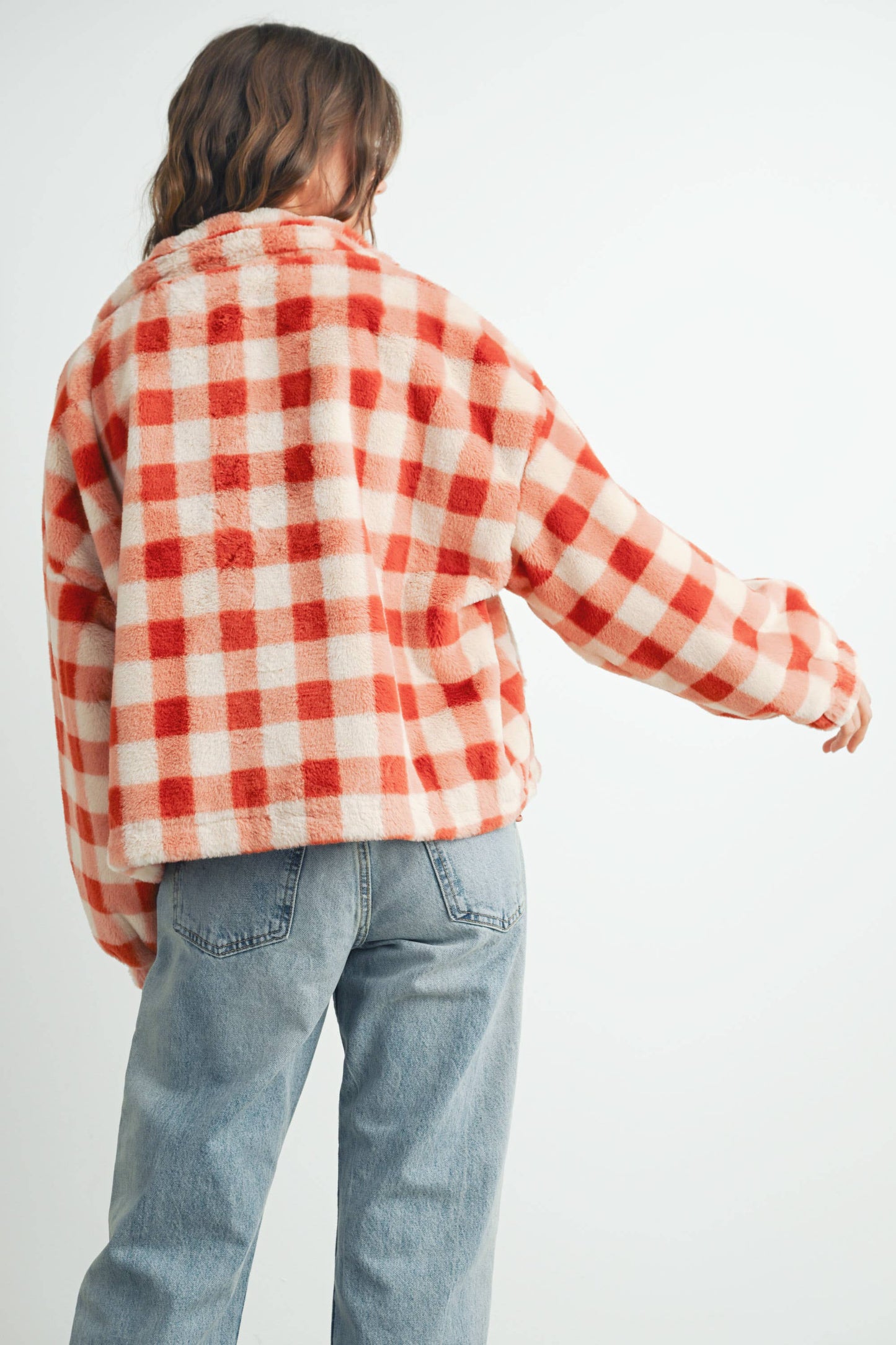 Fall Drop Shoulder Plaid Fall Jacket - BMJ7504