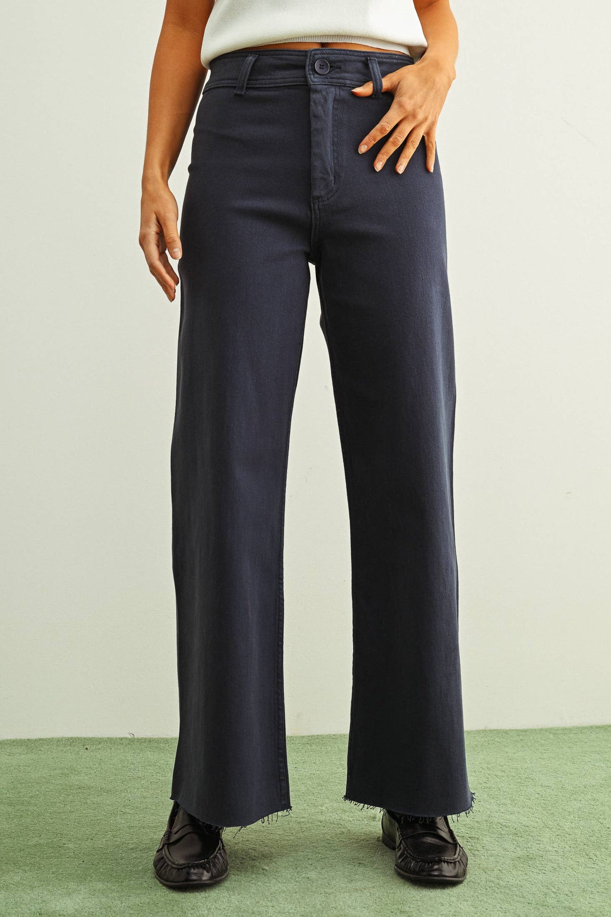 MMP623   STRAIGHT WIDE LEG DENIM PANTS