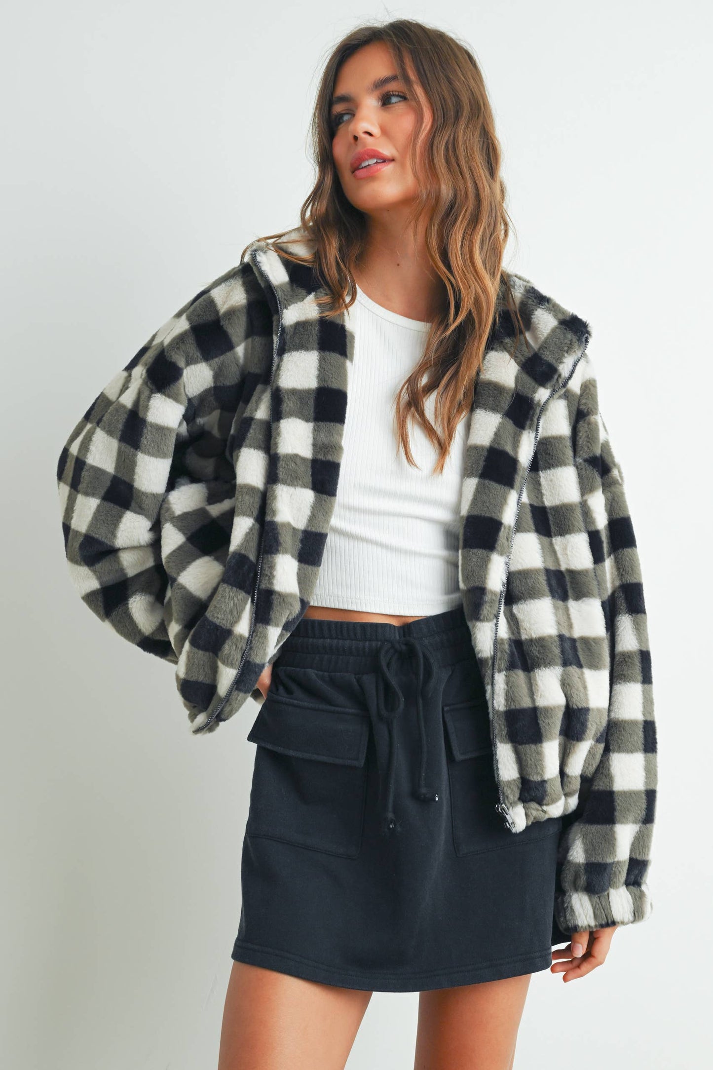 Fall Drop Shoulder Plaid Fall Jacket - BMJ7504