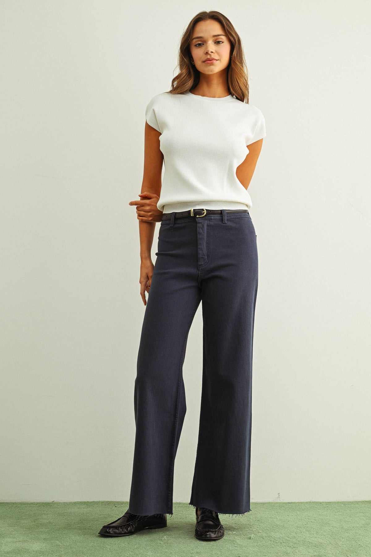 MMP623   STRAIGHT WIDE LEG DENIM PANTS