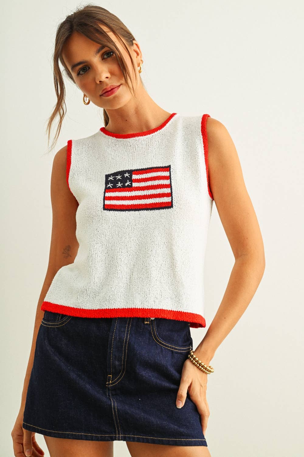 T6411 FLAG KNITTED TOP