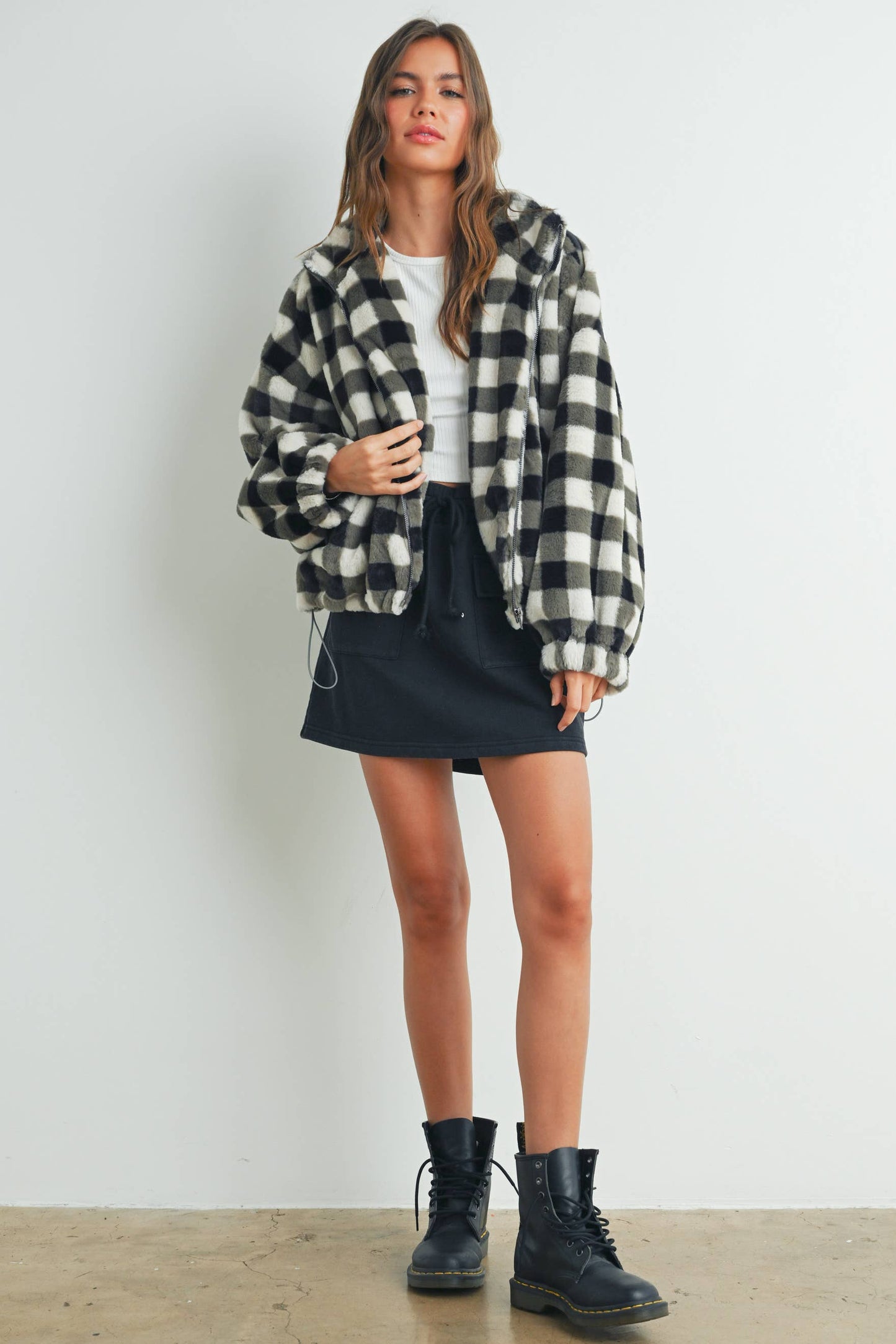 Fall Drop Shoulder Plaid Fall Jacket - BMJ7504