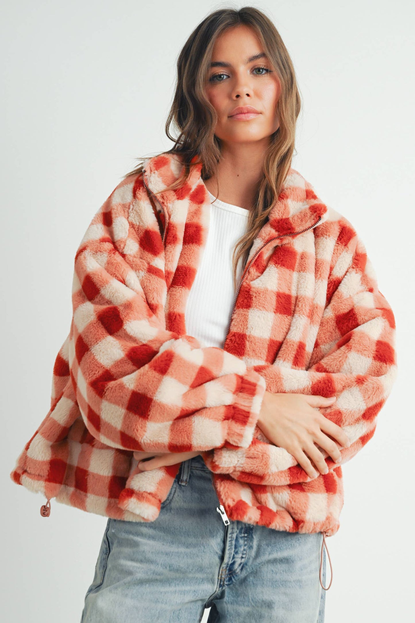 Fall Drop Shoulder Plaid Fall Jacket - BMJ7504