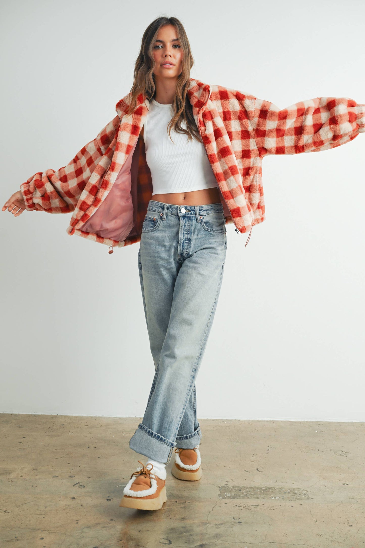 Fall Drop Shoulder Plaid Fall Jacket - BMJ7504
