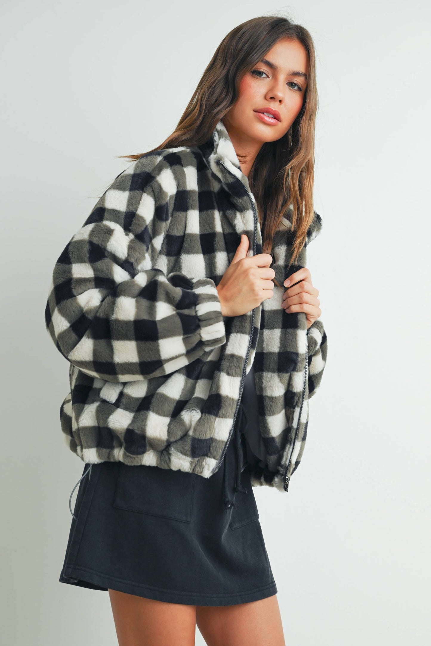 Fall Drop Shoulder Plaid Fall Jacket - BMJ7504