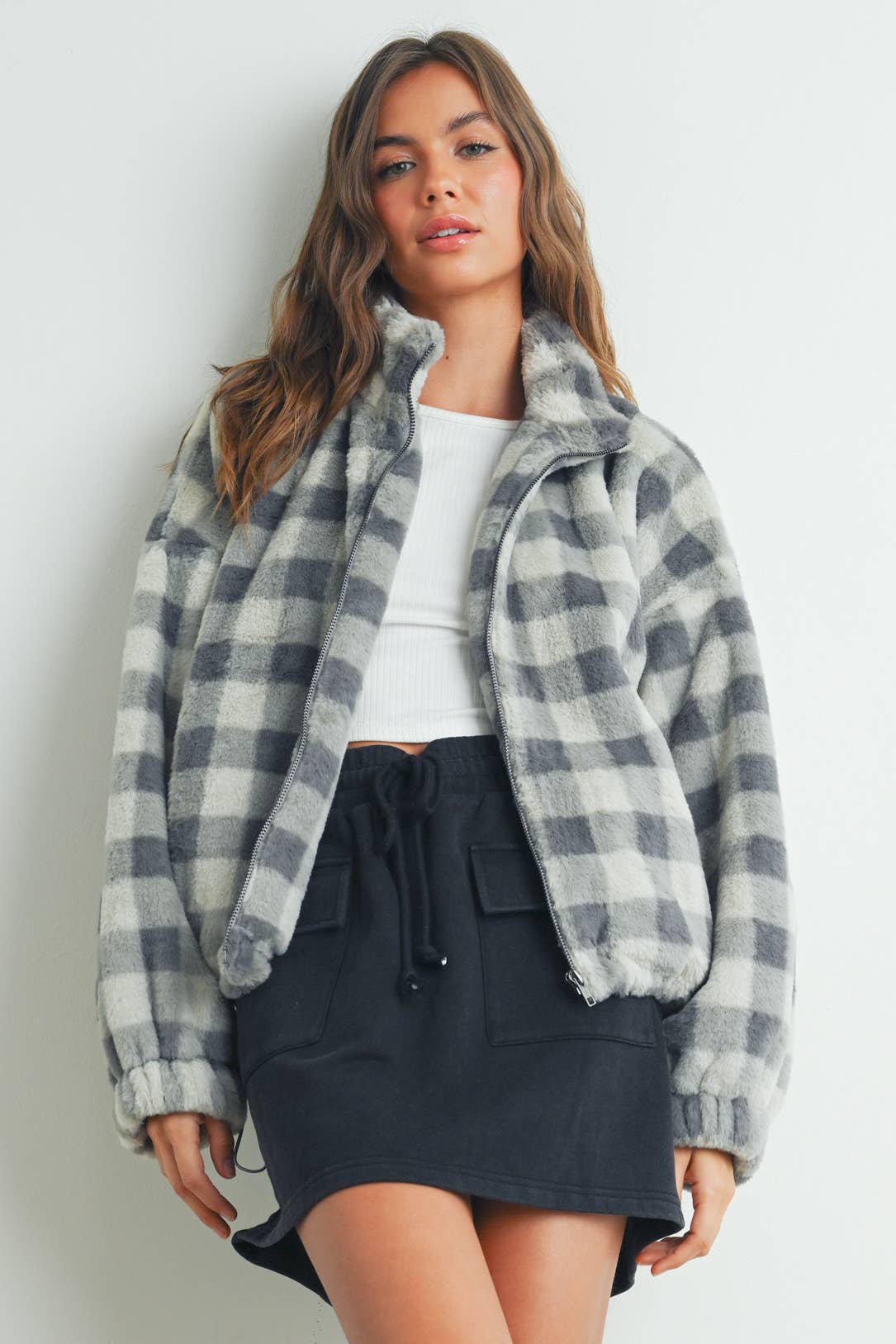 Fall Drop Shoulder Plaid Fall Jacket - BMJ7504