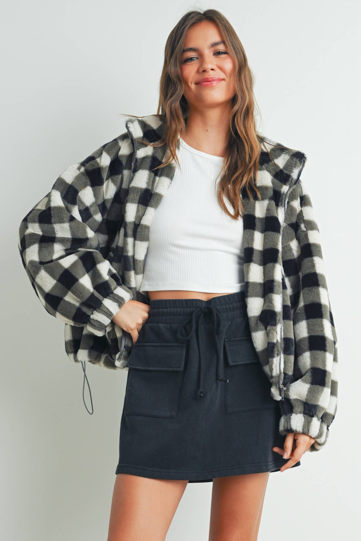 Fall Drop Shoulder Plaid Fall Jacket - BMJ7504