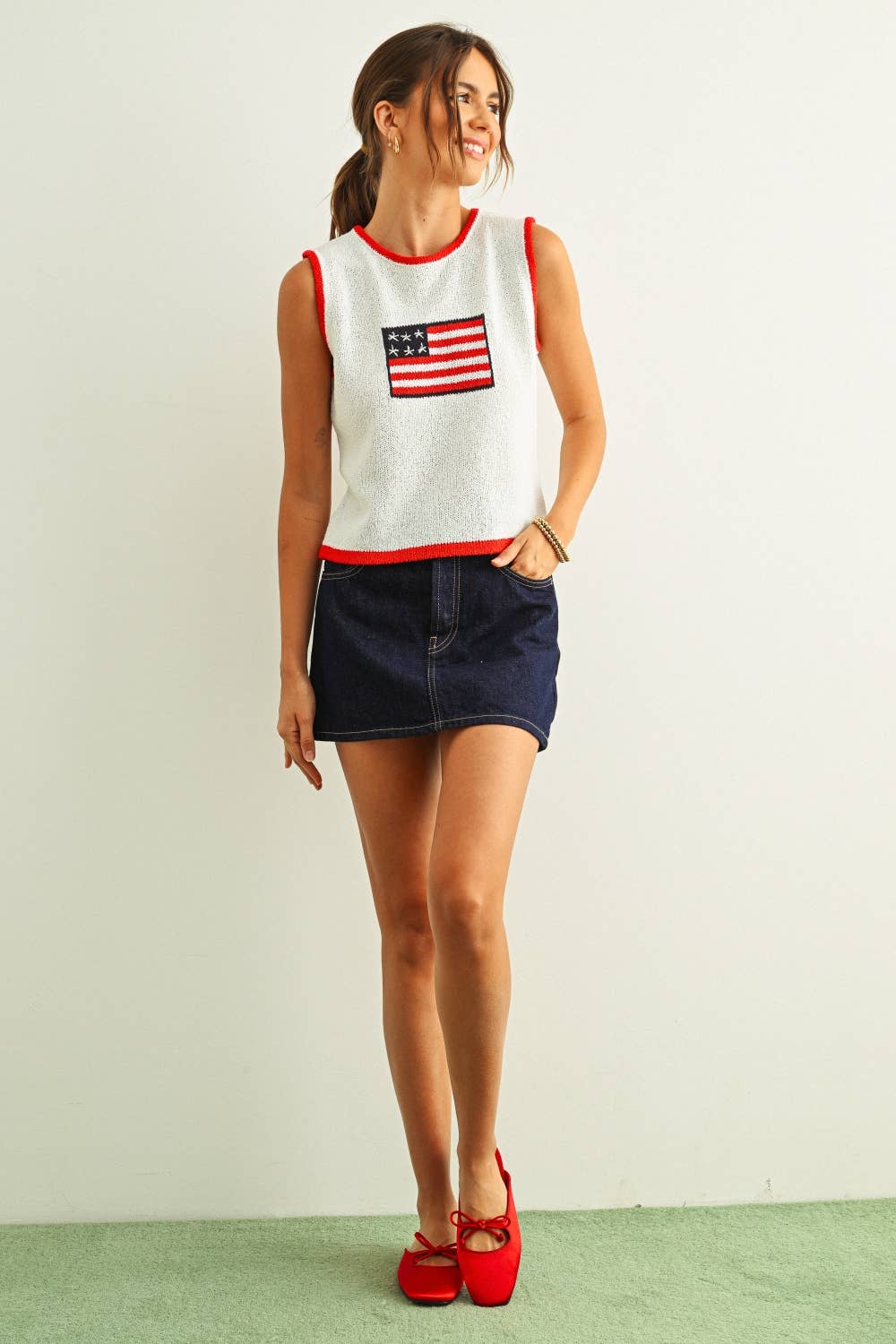 T6411 FLAG KNITTED TOP