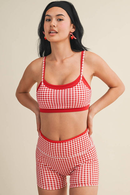 Gingham Print Double Layered Sports Bra