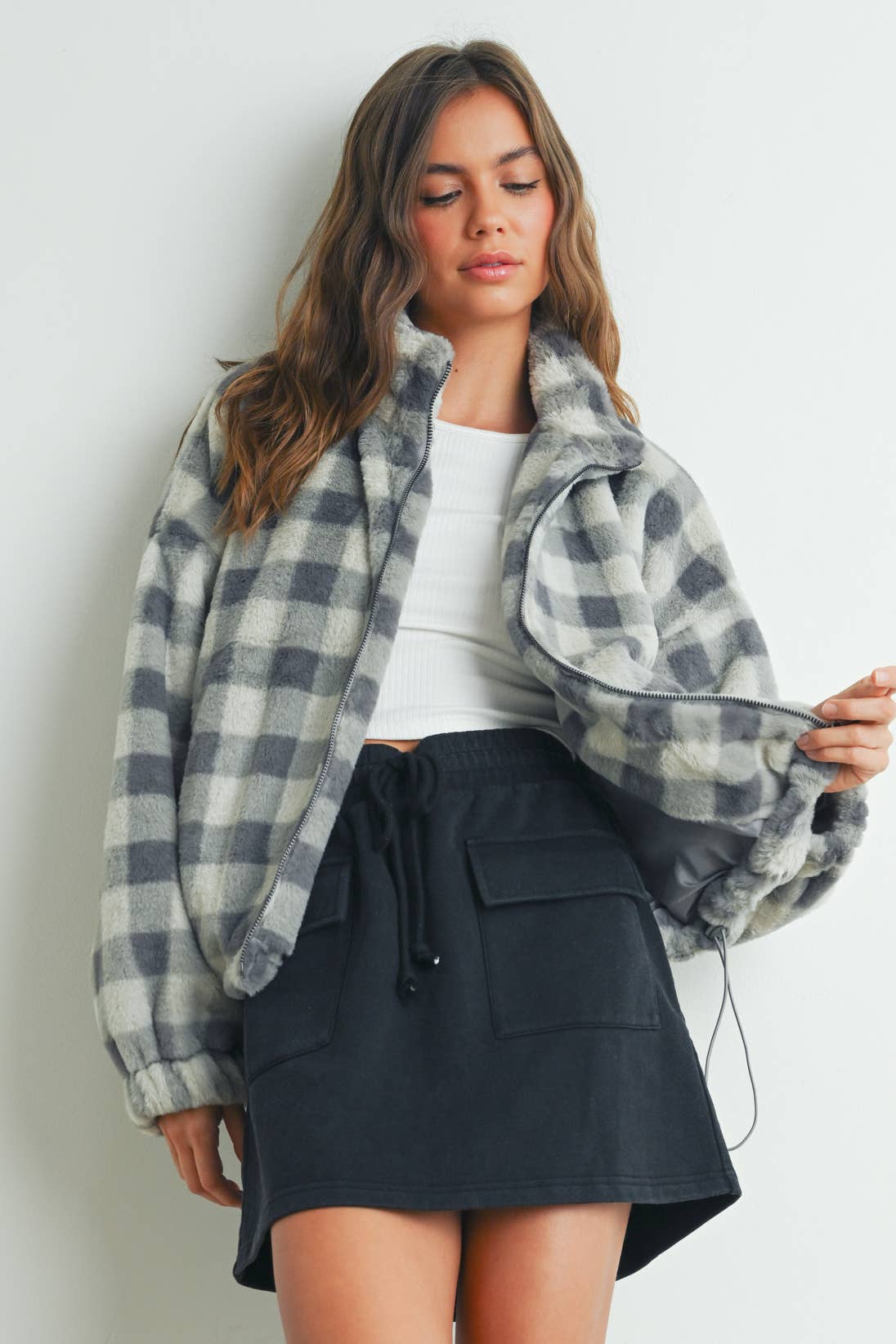 Fall Drop Shoulder Plaid Fall Jacket - BMJ7504