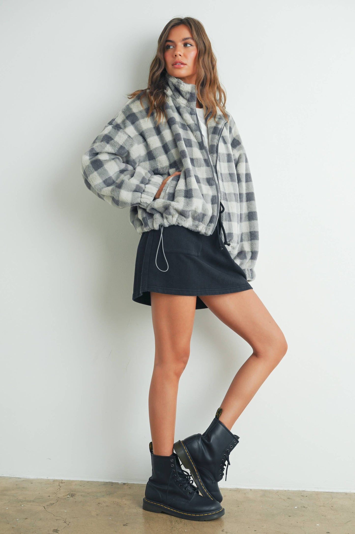 Fall Drop Shoulder Plaid Fall Jacket - BMJ7504