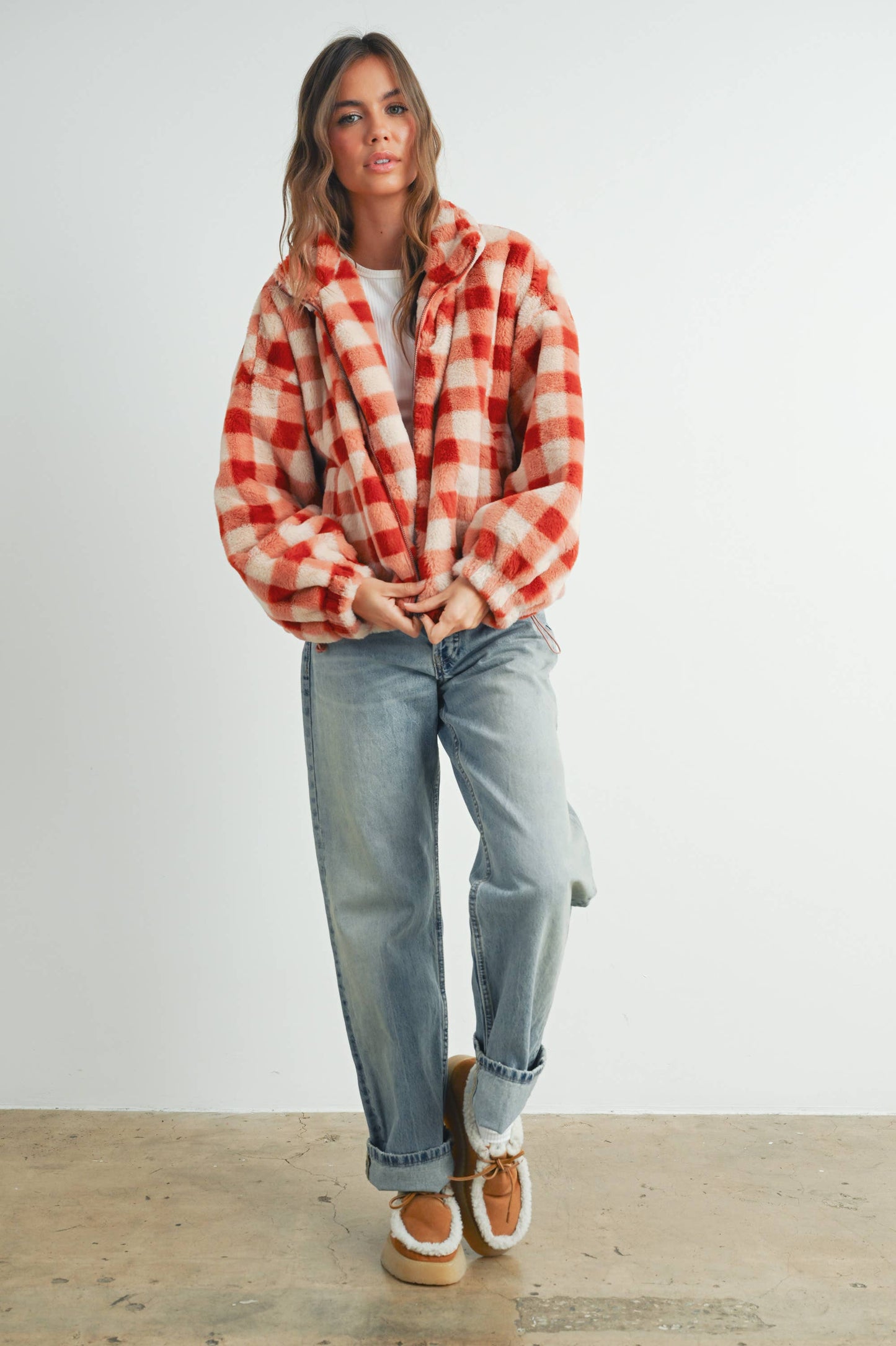 Fall Drop Shoulder Plaid Fall Jacket - BMJ7504